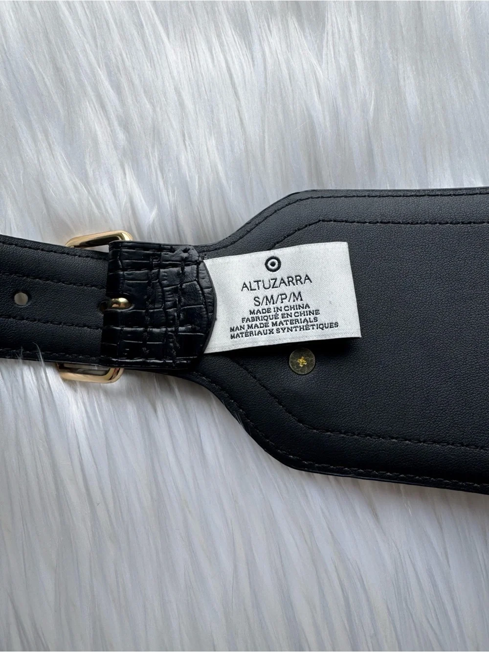 Altuzarra X Target Black Croc Wide Waist Belt with Gold Buckle